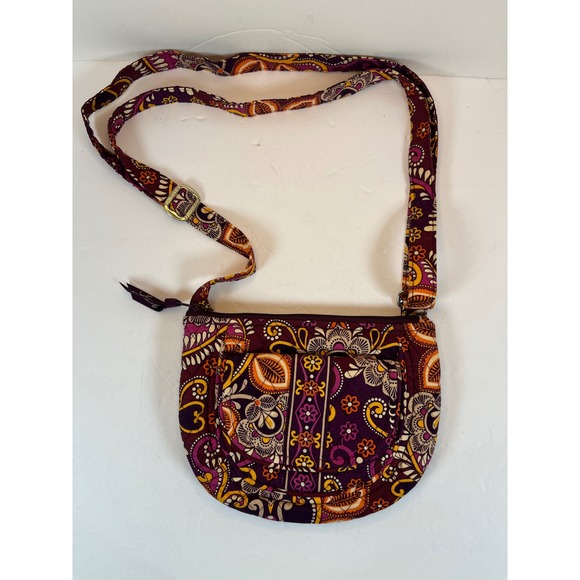 Vera Bradley Handbags - Vera Bradley Plum Crazy Paisley Quilted Cotton Crossbody Bag Purple Orange